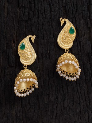 Shoshaa Gold-Toned Green Peacock Shaped Jhumkas Earrings Brass Earring Set