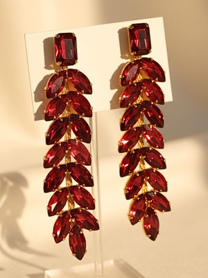 Gloocean Elegant Red Crystal Long Drop Earrings for Women | Partywear Statement Jewelry Crystal Alloy Drops & Danglers