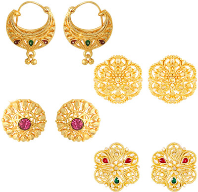 VIGHNAHARTA Vighnaharta Golden Alloy Stud Earrings Combo Set(Sales Package-4 Pair Earrings ) Cubic Zirconia Alloy Chandbali Earring, Stud Earring