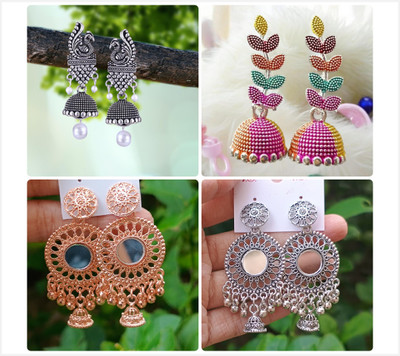 Janki Creation Jhumka Combo Traditional Mirror Earrings For Women Beads, Pearl Alloy Chandbali Earring, Drops & Danglers, Jhumki Earring, Stud Earring