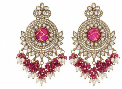 VYORA Kundan Meenakari Chandbali Pink Earrings for Women Metal Chandbali Earring