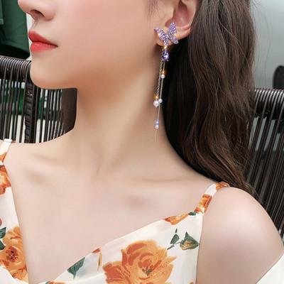 JDENTERPRISES New Charming Purple Colour Butter fly Design Korean Earring For Women And Girls Cubic Zirconia Alloy Drops & Danglers