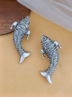 Gupta's Creation Silver Plated Designer Fish Stud Earrings Brass Stud Earring