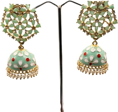 Mavliyan Exports Trending Contemporary Gold Plated Mint Green Colour Jhumka for girls & women Cubic Zirconia, Pearl Alloy Jhumki Earring, Drops & Danglers, Stud Earring