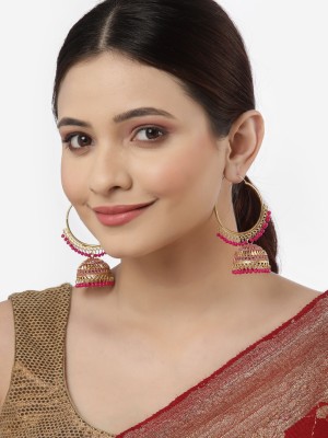 chui mui Oxidized Gold-Plated Pink Beaded Handcrafted Dome Shaped Jhumkas Earrings Alloy Earring Set