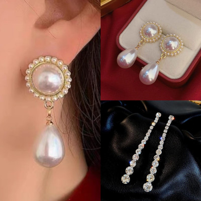 AKISON JEWELS Korean Earrings Combo For Women Girls Long Pearl Earrings Stylish Trending Crystal, Cubic Zirconia, Diamond, Pearl Alloy Earring Set, Drops & Danglers, Tassel Earring