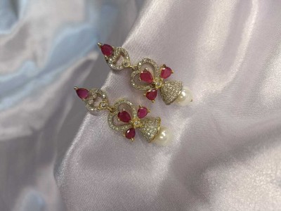 Kimaya Collection Red Ruby dimond jhumka Ruby, Diamond Brass Jhumki Earring