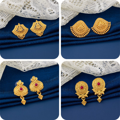 LaChoiceIt Pack of 4 Pair Traditional Gold Pleted Earring Collection Brass Earring Set