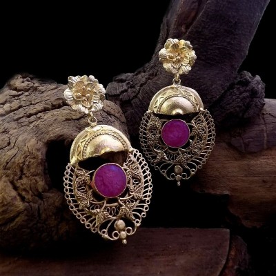 Tarush Egypt pink druzy stone18kt Gold Plated Brass Earring Set