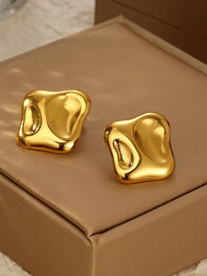 VAGHBHATT Korean Gold Small Square Shape Earrings For Women Girls Trendy Earring Alloy Stud Earring