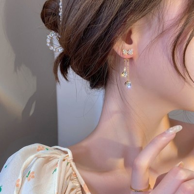 house of common a two-wear earrings new trendy bowknot tassel fashion sweet earrings women Stainless Steel Earring Set