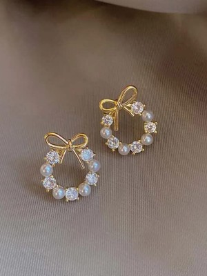 VAGHBHATT Gold-Plated Rhinestone-Studded Circular Studs Earrings Enamel Hoop Earring