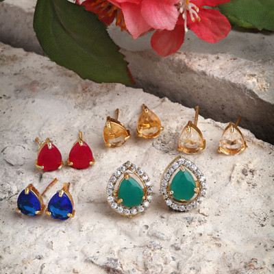 ZENEME Gold-plated Multi-color 5 In 1 Interchangeable Stud Earrings For Women/girls Alloy Stud Earring