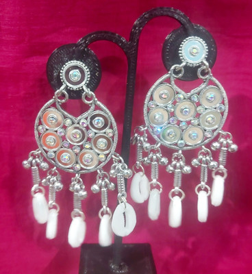 designearrings Siver plated cowrie shell dangles stone earrings White Zircon Aluminum Drops & Danglers