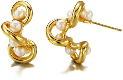 vien Elegant Women Creative Fashion 18k Gold Plated Pearl Earrings Waterproof Jewelry Pearl Stainless Steel Stud Earring