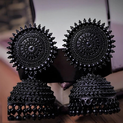 JMBW INTERNATIONAL Oxidized Black Jhumka Earrings Beads Alloy Jhumki Earring