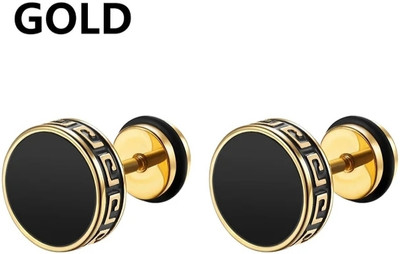 house of common Stylish Gold Plated Black Onyx Studs Onyx Brass Stud Earring