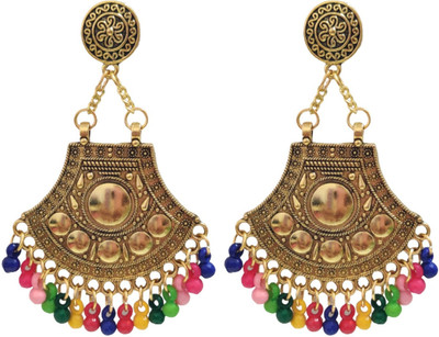 house of common Gold Plated Oxidised Afghani Vintage Stylish Fancy Party Wear Earrings Beads German Silver, Plastic, Brass, Zinc, Alloy Chandbali Earring