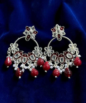 Hengar Traders Meenakari_Star_Maroon-3 Cubic Zirconia Brass Earring Set