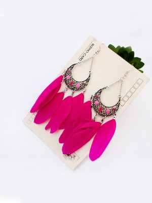 Kairangi Pink Feathers Long Tassel Earrings for Women Metal Tassel Earring