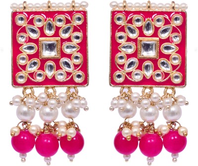 gudlukz Gold Plated Magenta (Hot Pink) Meenakari Kundan Stud Earring for women and Girl Brass Drops & Danglers