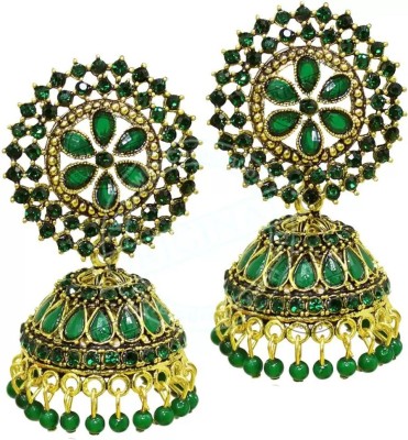 DRP Designer Green golden Jhumka earrings for women Party wear earrings Jhumka Zircon Alloy Jhumki Earring