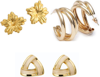 SACHYA TRENDS KOREAN Floral Gold Studs Triple Hoop Gold Earrings Tri-Knot Studs PACK-3 Alloy Stud Earring, Hoop Earring, Earring Set