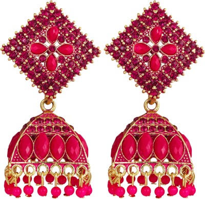 Fashion Frill Earrings for Women Jhumki Earrings Pink Colour Earring Cubic Zirconia Brass Jhumki Earring