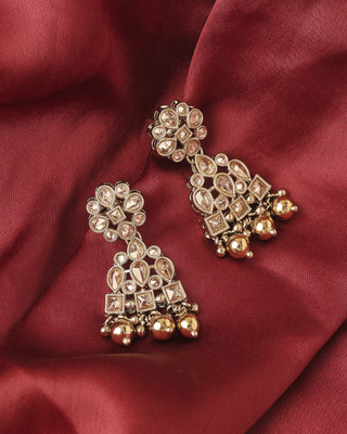Saloni Fashion Jewellery Appealing Pear and Round Shape Gold Plated Brown Kundan Stone Dangle Earring Cubic Zirconia Alloy Drops & Danglers