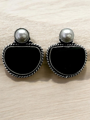 TANSUM COLLECTION Stylish Monalisa Black Stone for Festive & Party Wear Earrings for Women & Girls Moonstone Brass Drops & Danglers