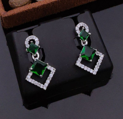 STYLISTAJEWELS AD Diamond Silver-Plated Square Earrings for Women & Girls Cubic Zirconia Alloy Drops & Danglers