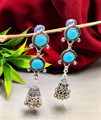Lukello YJE Silver Plated Stone Jhumki Earrings Brass Jhumki Earring