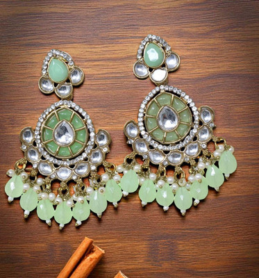 Meira Jewellery Stylish Kundan and Stone Studded Designer Heavy Earring Brass Drops & Danglers