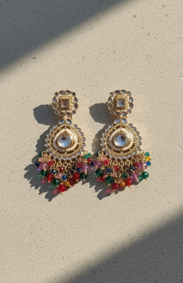 DHVANI Regal Aura Kundan Earrings Pearl Alloy Chandbali Earring