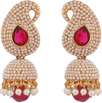 BHANA CREATIONS Design Classy Carry Jhumka With Magenta stone and Pearl Work_BC Pearl Brass Jhumki Earring