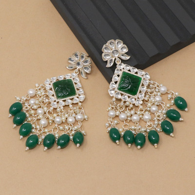 SHREYA fashion Traditional Gold Plated Kundan Pearl Drop Earrings for Women Pearl Brass Drops & Danglers