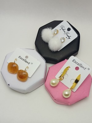 Ayzal White And Brown Korean Earrings Combo Beads, Pearl Alloy Earring Set