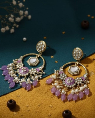 DHVANI Classic Amethyst Chandbali Beads Alloy Chandbali Earring