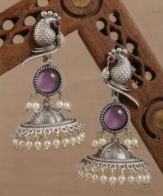 DANGAR ENTERPRISE Beautiful Unique Design Oxidised Silver Stone Earrings Alloy Stud Earring