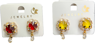 Ratnalok Multi-Color Crystal Stud Earrings with Gold-Plated Frame 2 PAIR COMBO Crystal Alloy Stud Earring
