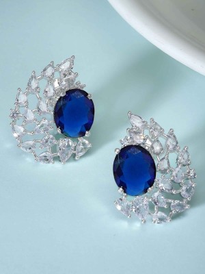 Karatcart Silver Plated Drop Design Blue Cubic Zirconia Stud Earrings for Women Cubic Zirconia Alloy Stud Earring