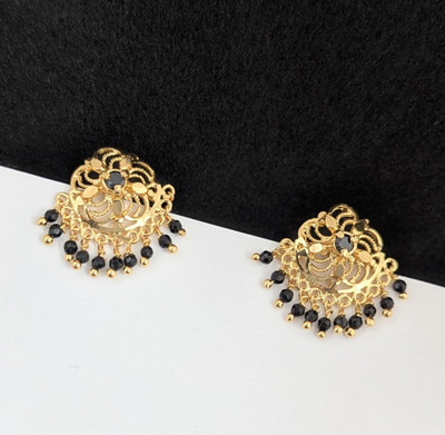 Rithvin Fashion Elegant gold-toned Black stone stud earrings Cubic Zirconia Brass Stud Earring