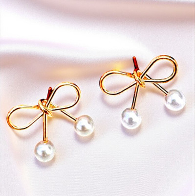 Freebies Sparkling Bow Pearl Studs Metal Drops & Danglers