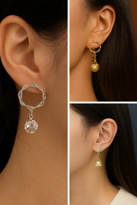 Hemant Trendy Gold &Silver Hoop Pearl Hanging Earrings Alloy Drops & Danglers