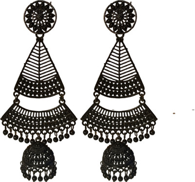 SM Traders black metal LONG EARRINGS,multicolour traditional Alloy Hoop Earring