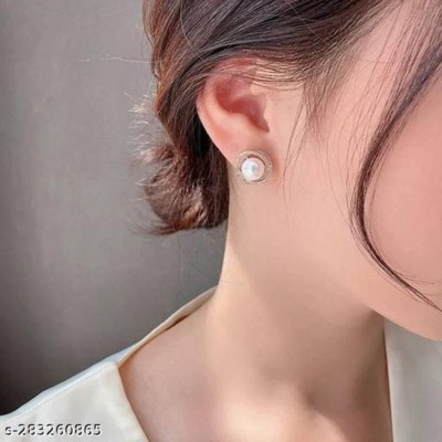 Min&Max Korean Fashion Style Pearl Stud Earrings For Women & Girls Alloy, Metal Stud Earring, Drops & Danglers