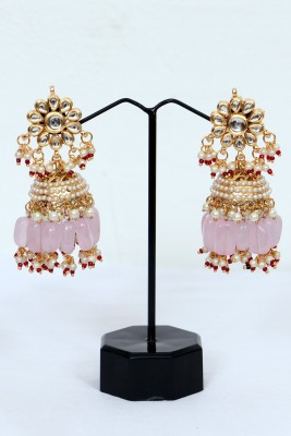 velvetcharm festive pink gold plated earings & pearls Pearl Stone Jhumki Earring