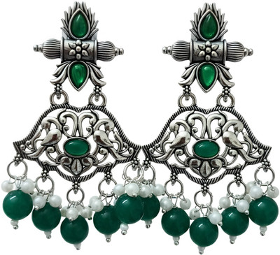 Maadhurita Jewels Hub Traditional Silver Oxidized Dangler Earrings for Women & Girls Pearl German Silver Drops & Danglers