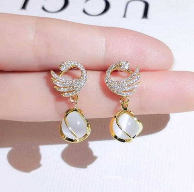 GloAww Korean Glorious Pearl Gold Plated style Peacock and white moti Earring for Cubic Zirconia, Opal, Diamond Alloy Drops & Danglers, Hoop Earring, Huggie Earring, Jhumki Earring, Earring Set