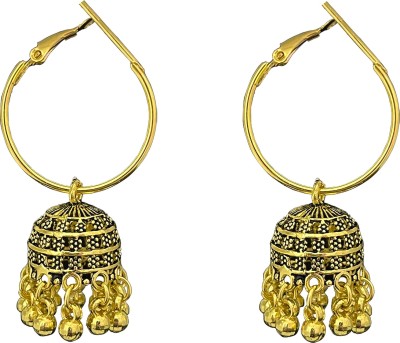 Tiso Oxidised Gold Jhumki Earrings for Women and Girls German Silver Zircon Alloy, German Silver Hoop Earring, Jhumki Earring